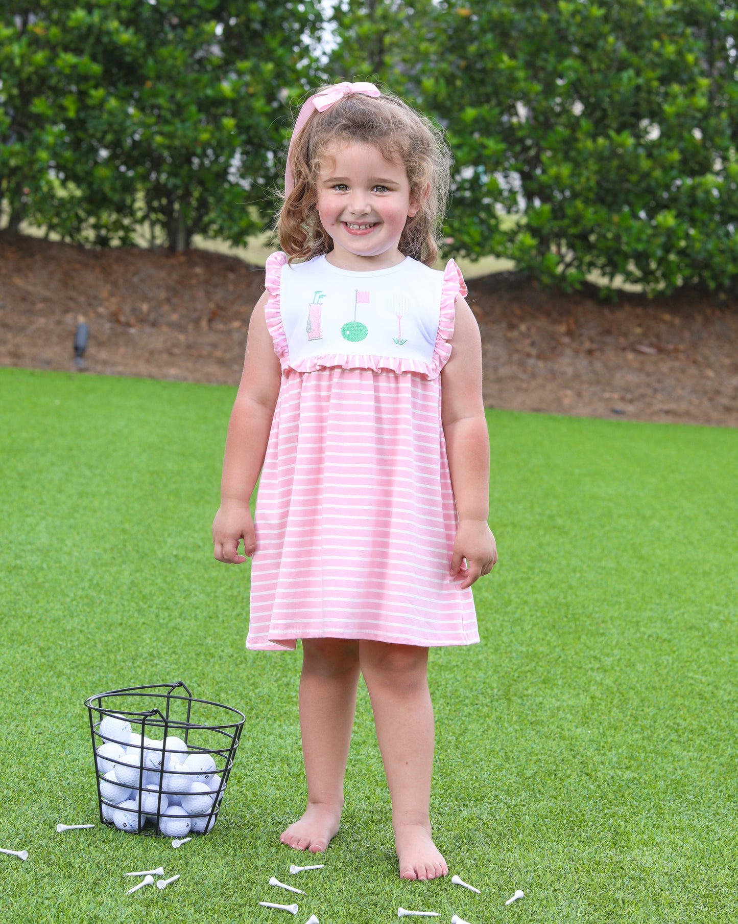 Trotter Street Kids Girls Pink Stripe Golf Tee Time Dress by Trotter Street Kids