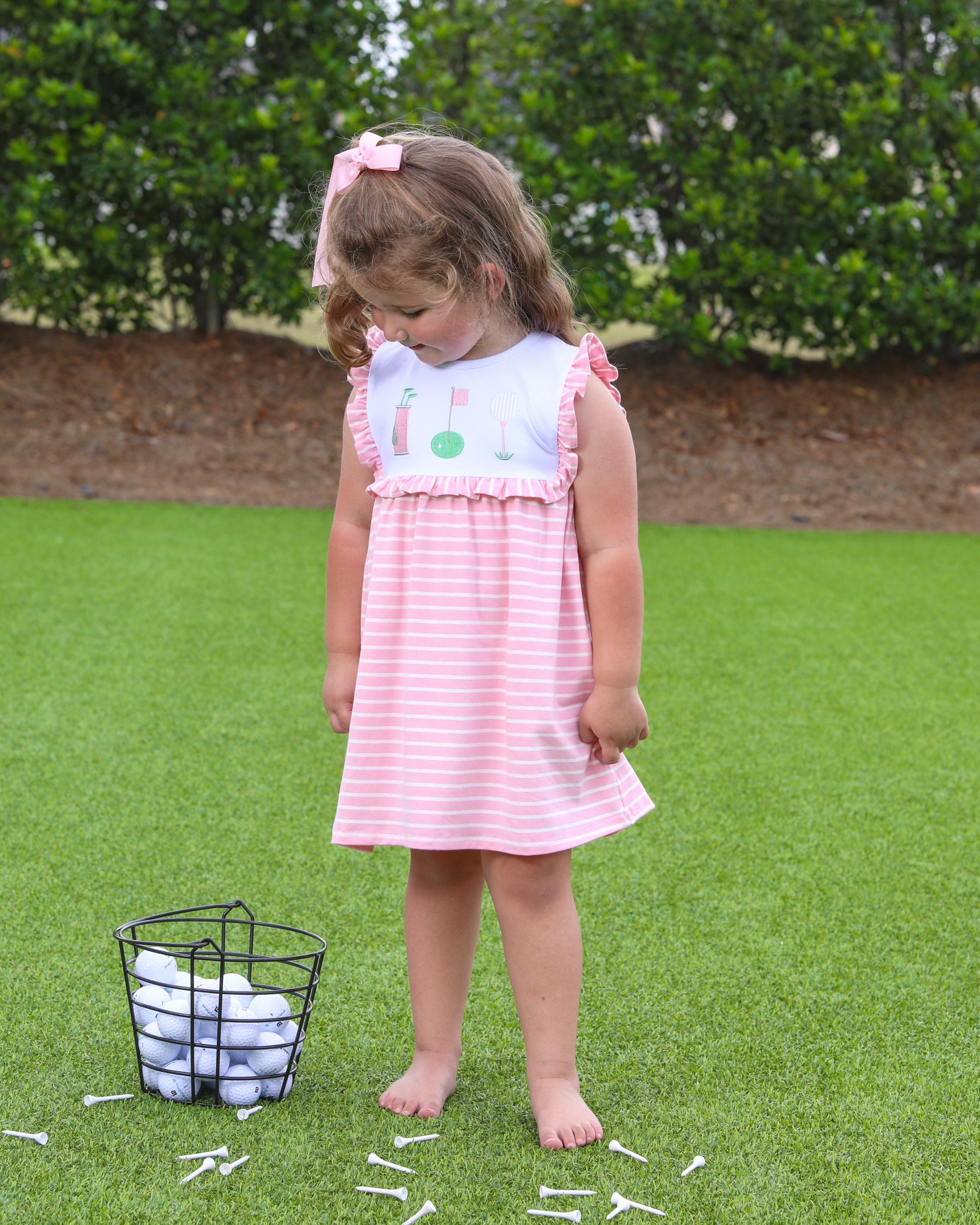 Trotter Street Kids Girls Pink Stripe Golf Tee Time Dress 6