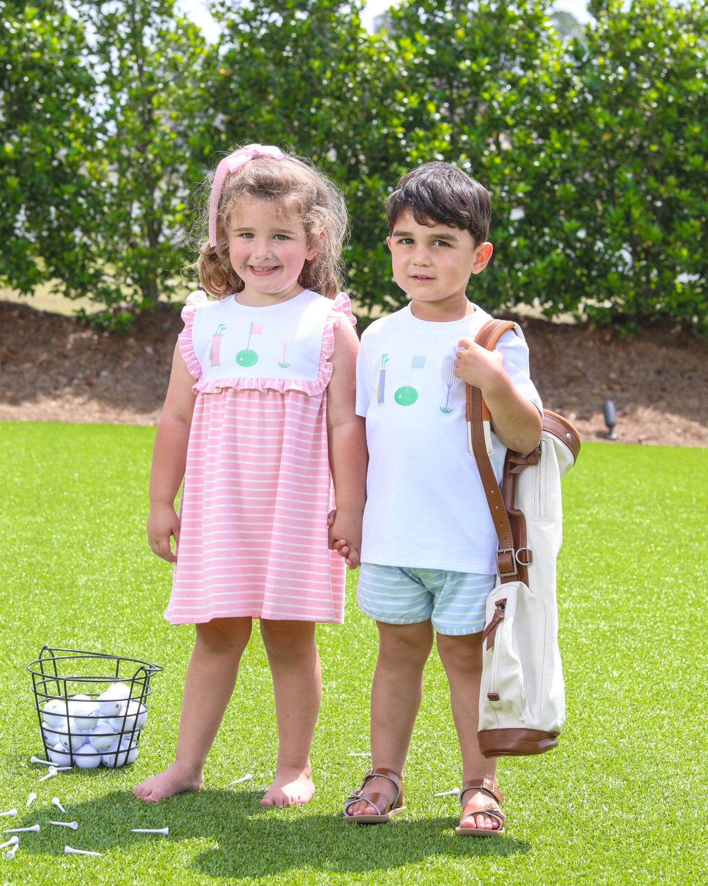 Trotter Street Kids Girls Pink Stripe Golf Tee Time Dress by Trotter Street Kids
