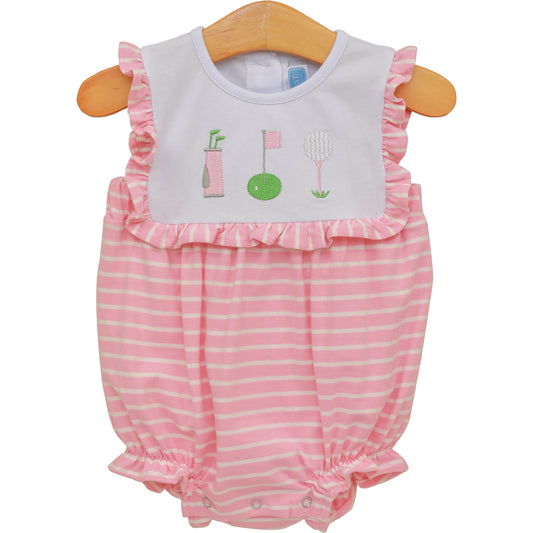 Trotter Street Kids Baby Girls Pink Stripe Golf Tee Time Ruffle Bubble by Trotter Street Kids