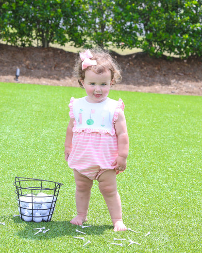 Trotter Street Kids Baby Girls Pink Stripe Golf Tee Time Ruffle Bubble by Trotter Street Kids