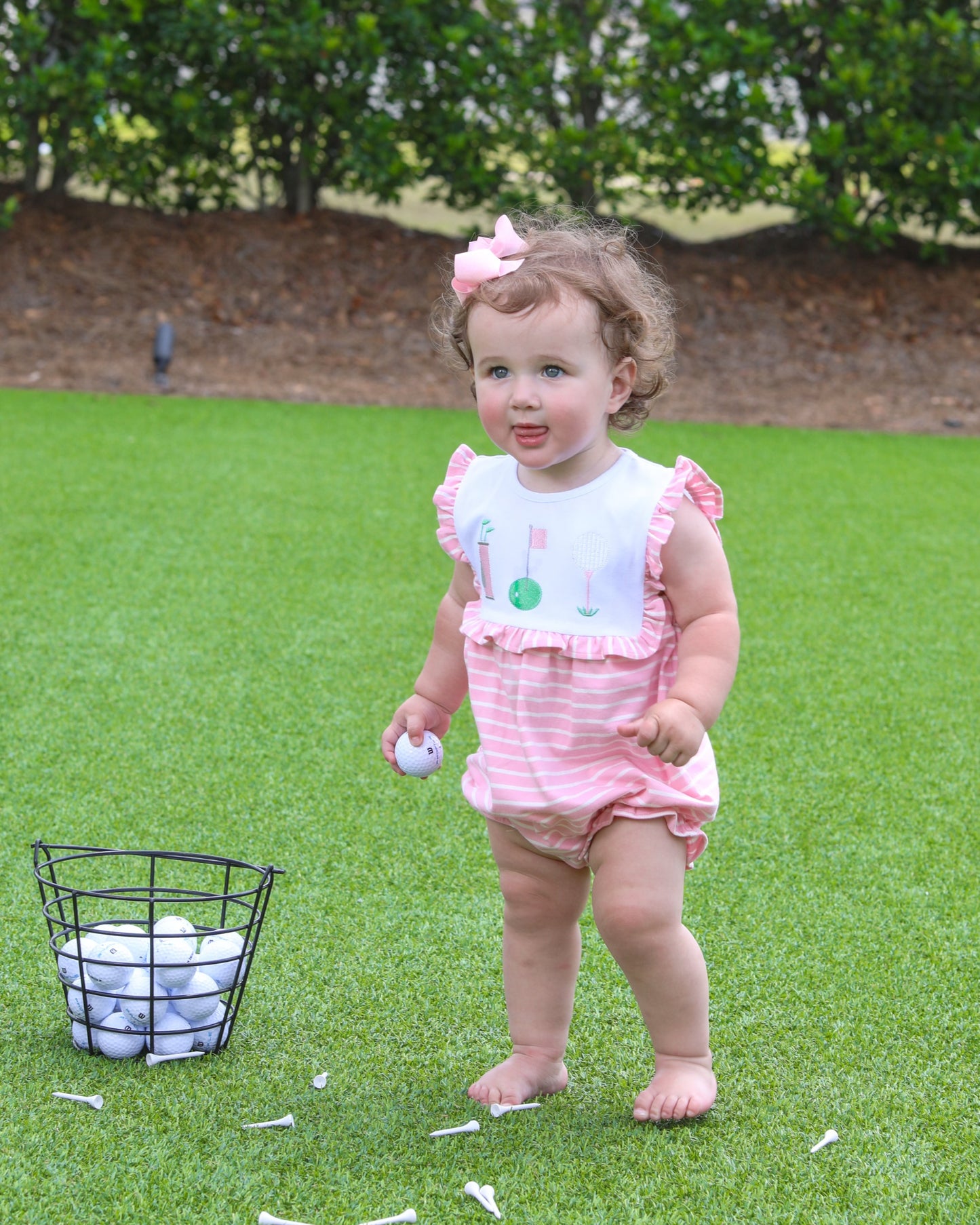 Trotter Street Kids Baby Girls Pink Stripe Golf Tee Time Ruffle Bubble by Trotter Street Kids
