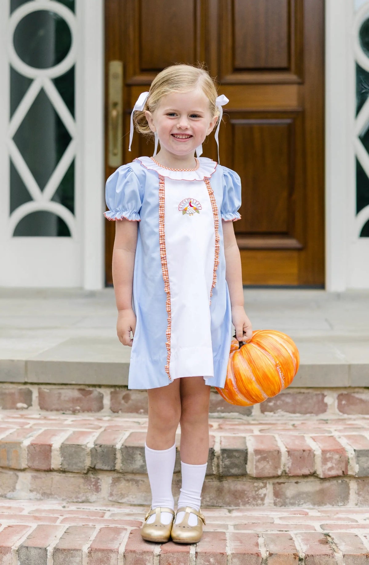 Proper Peony Girls Blue Tillman Turkey Thanksgiving Dress