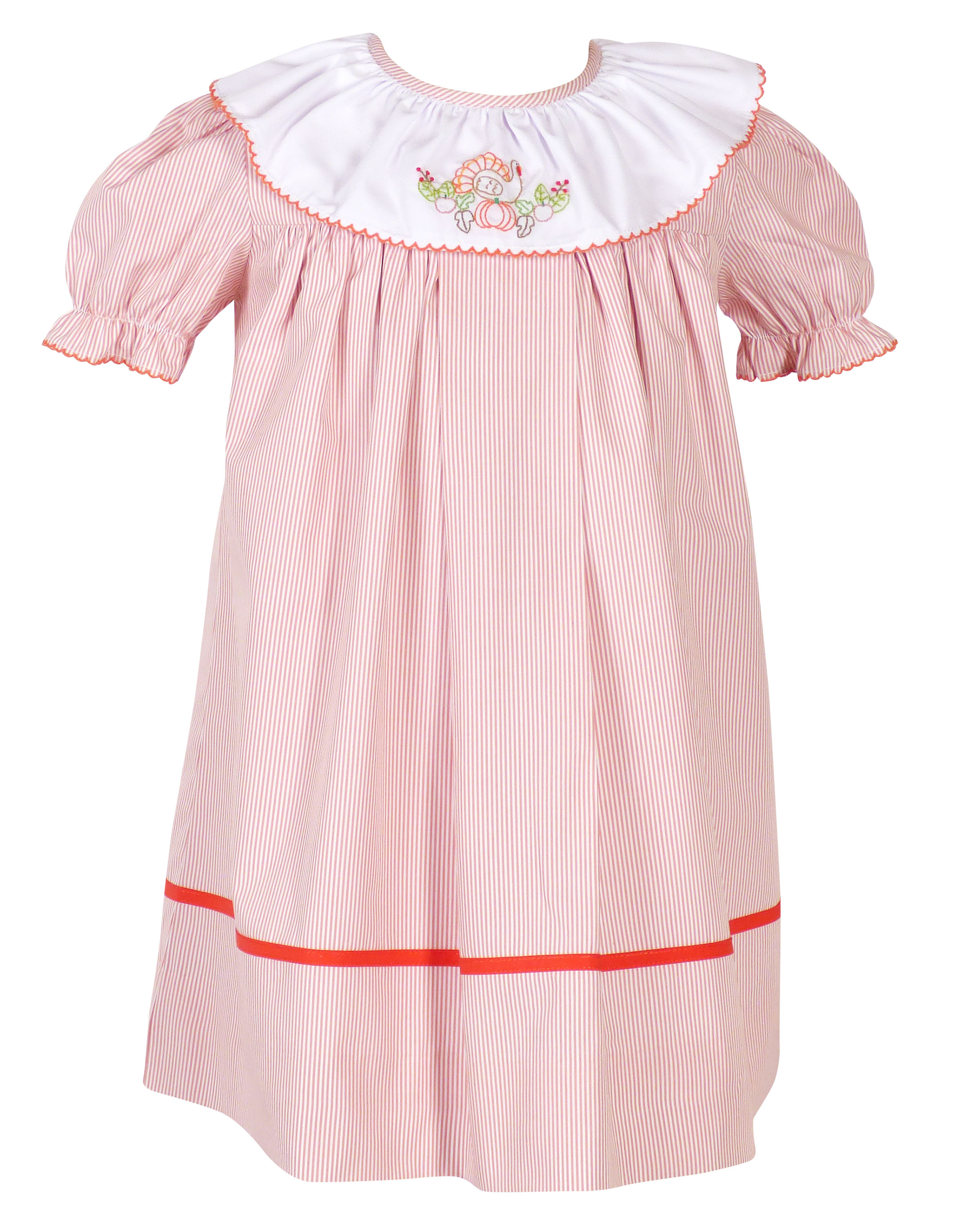 Yellow Lamb Girls Orange Garner Dress with Turkey Embroidery