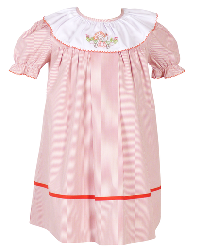 Yellow Lamb Girls Orange Garner Dress with Turkey Embroidery
