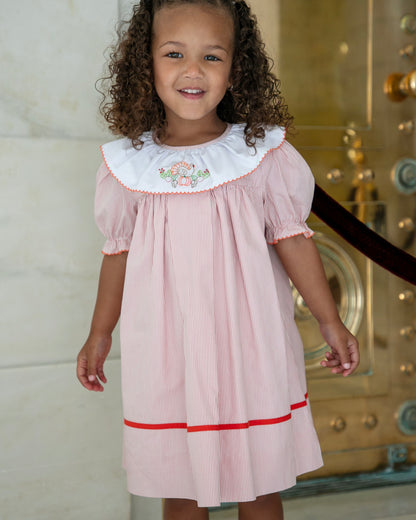 Yellow Lamb Girls Orange Garner Dress with Turkey Embroidery