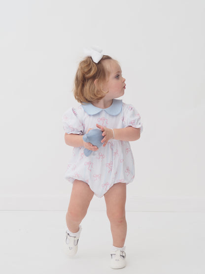 Cypress Row Baby Girls Collins Bubble - Pink Bowtiful Bows - Blue Collar by Cypress Row