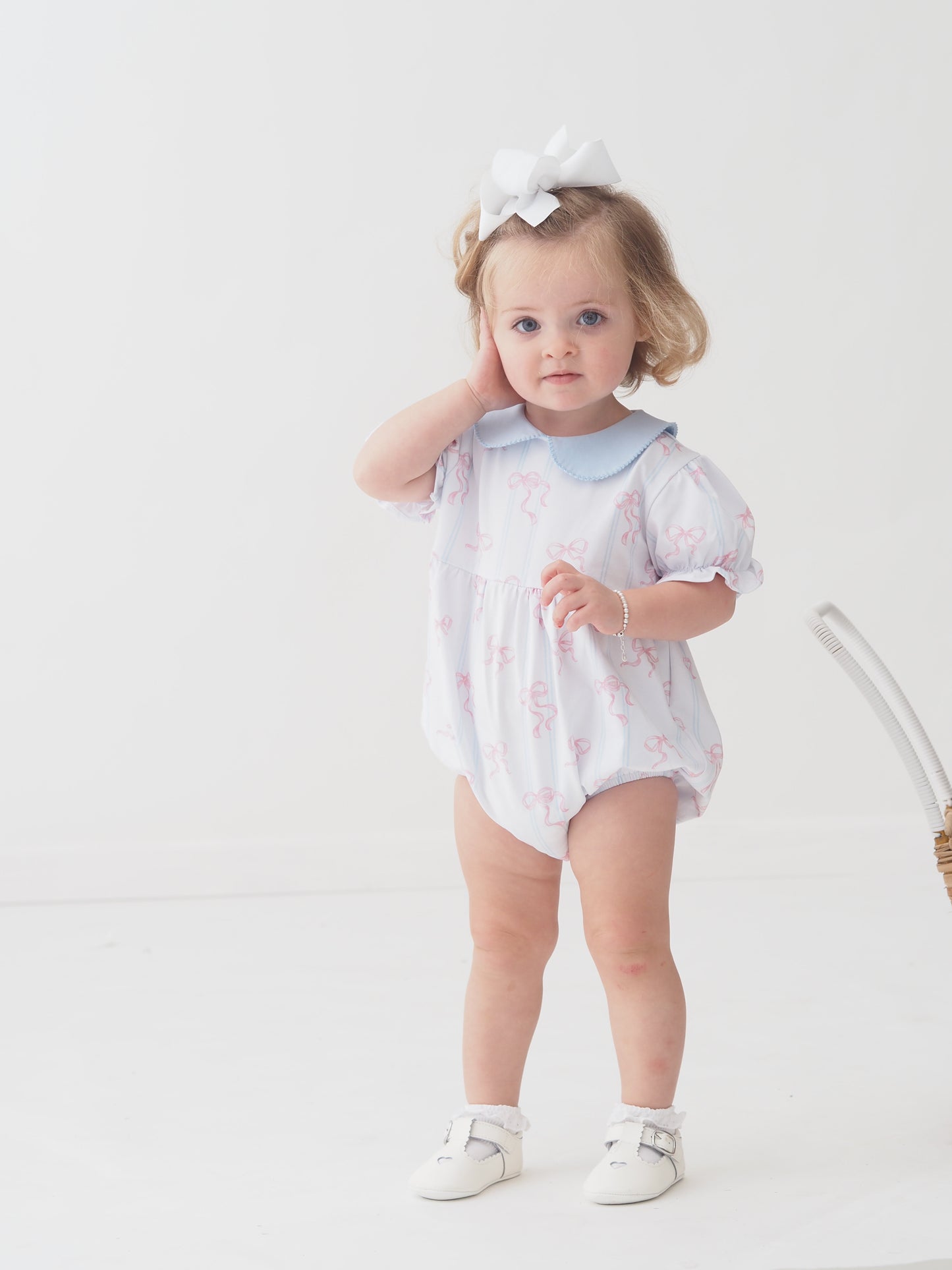 Cypress Row Baby Girls Collins Bubble - Pink Bowtiful Bows - Blue Collar by Cypress Row