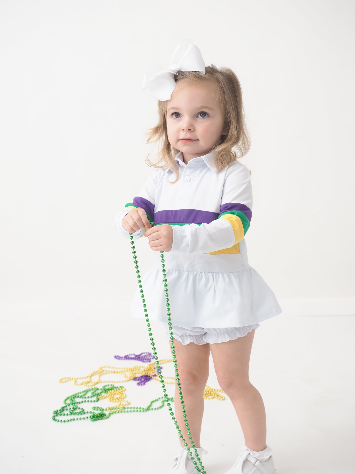 Cypress Row Girls Mardi Gras Rugby Stripes Bubble Shorts Set by Cypress Row