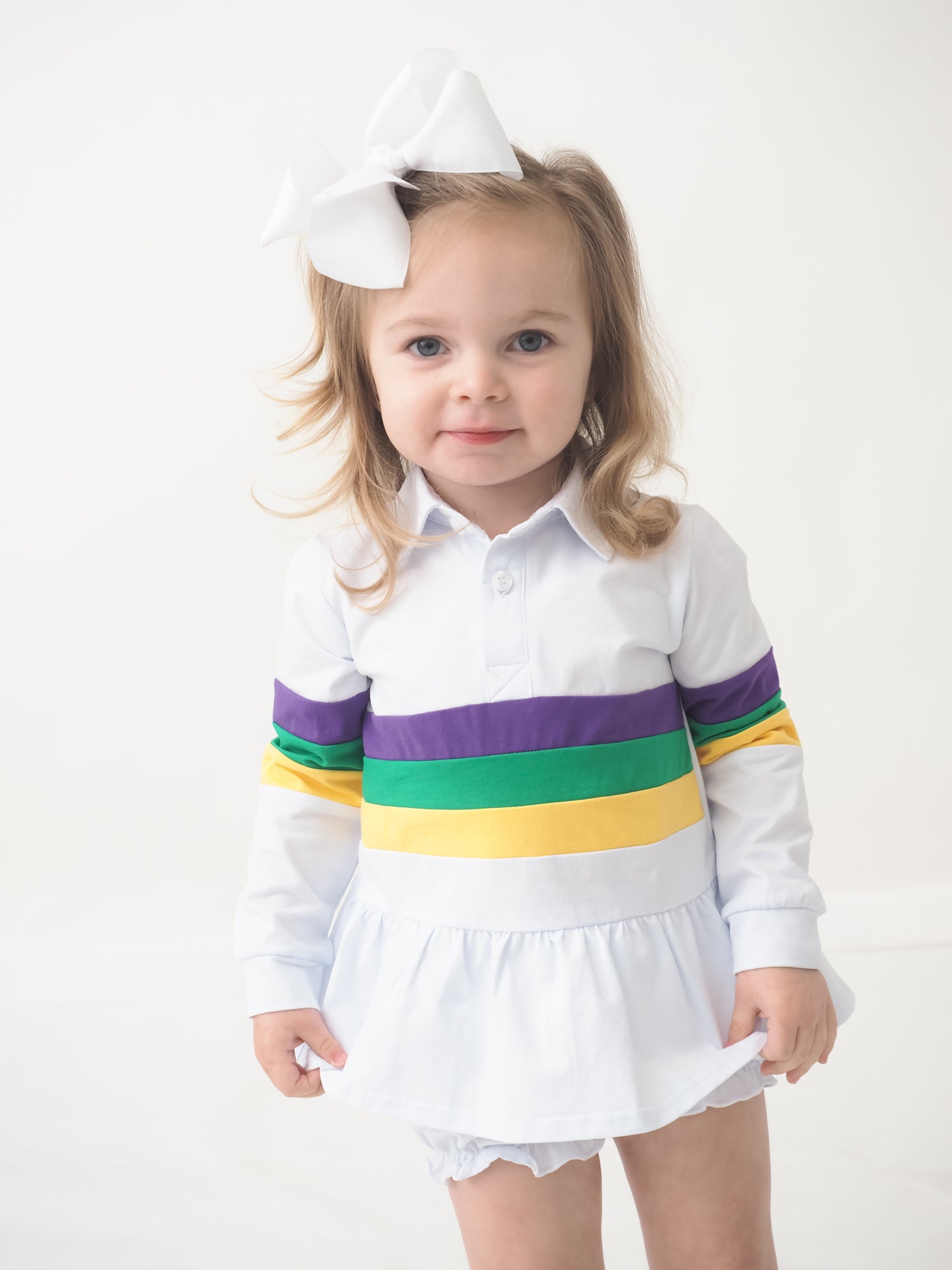 Cypress Row Girls Mardi Gras Rugby Stripes Bubble Shorts Set by Cypress Row