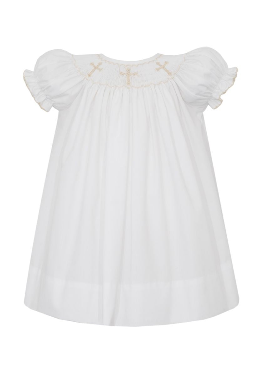 Petit Bebe Girls White Poplin Bishop Dress with Crosses by Petit Bebe