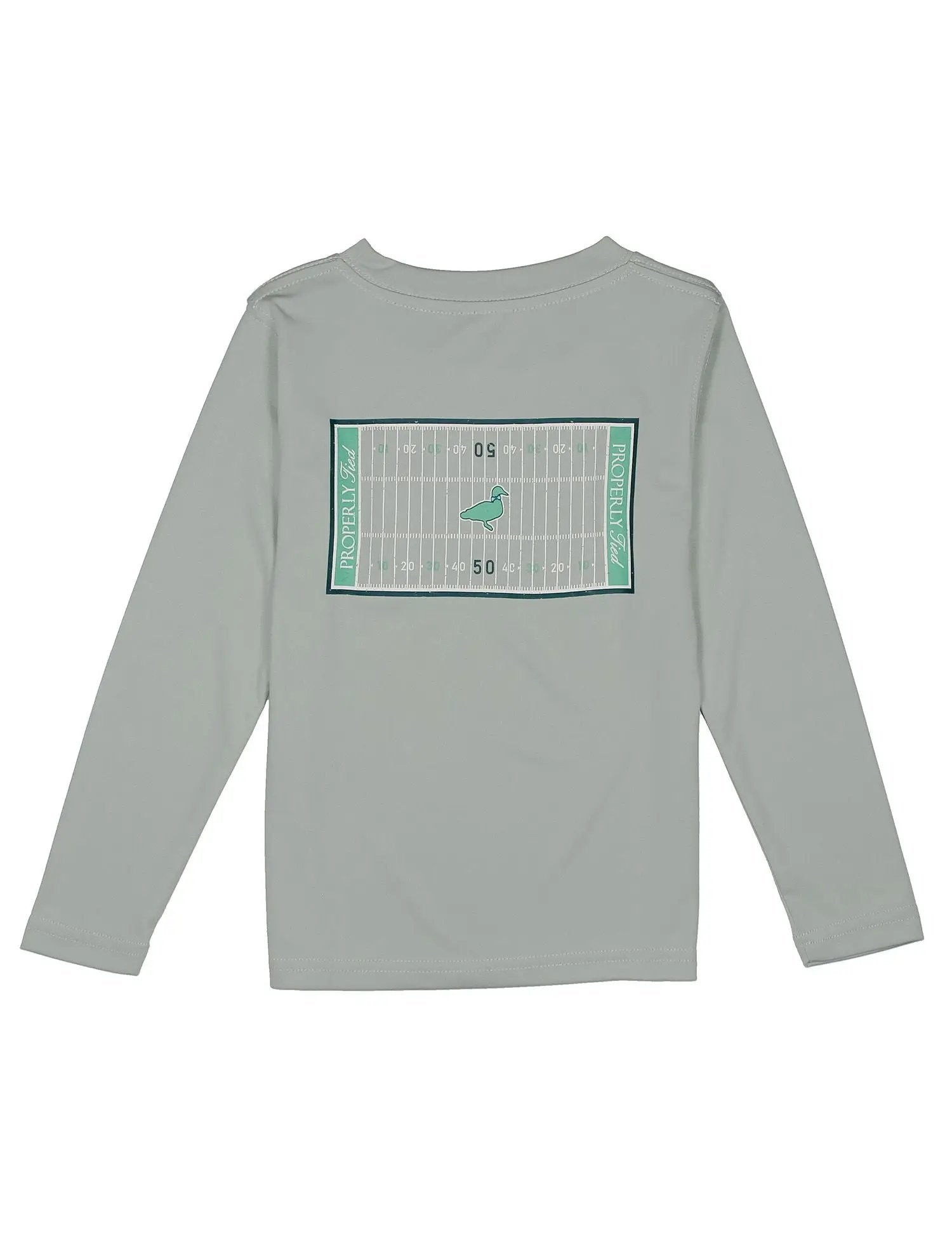 Properly Tied Boys Performance Long Sleeve Tee Shirt - Football Field on Chrome Gray