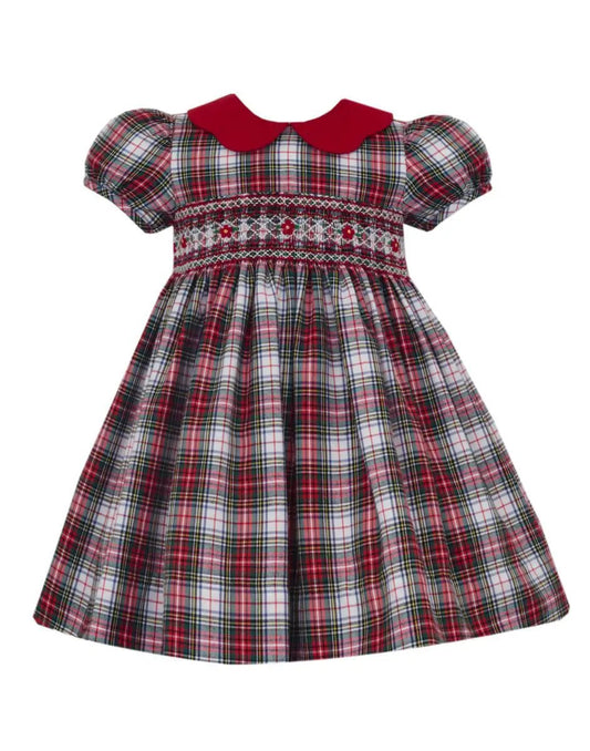 Anavini Girls Red & White Plaid Short Sleeve Float Dress with Red Scalloped Collar by Anavini