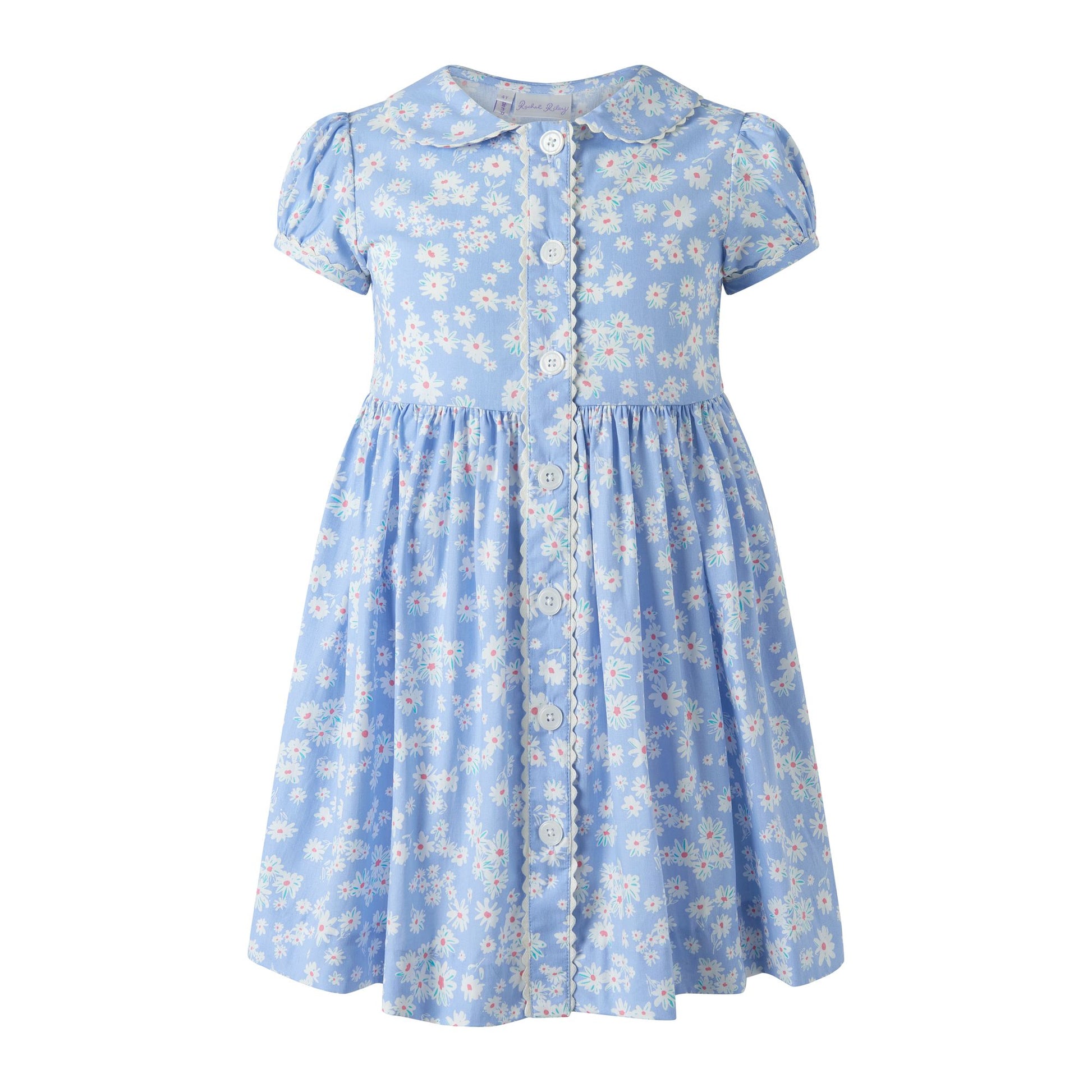 Rachel Riley London Girls Blue Daisy Button Front Dress