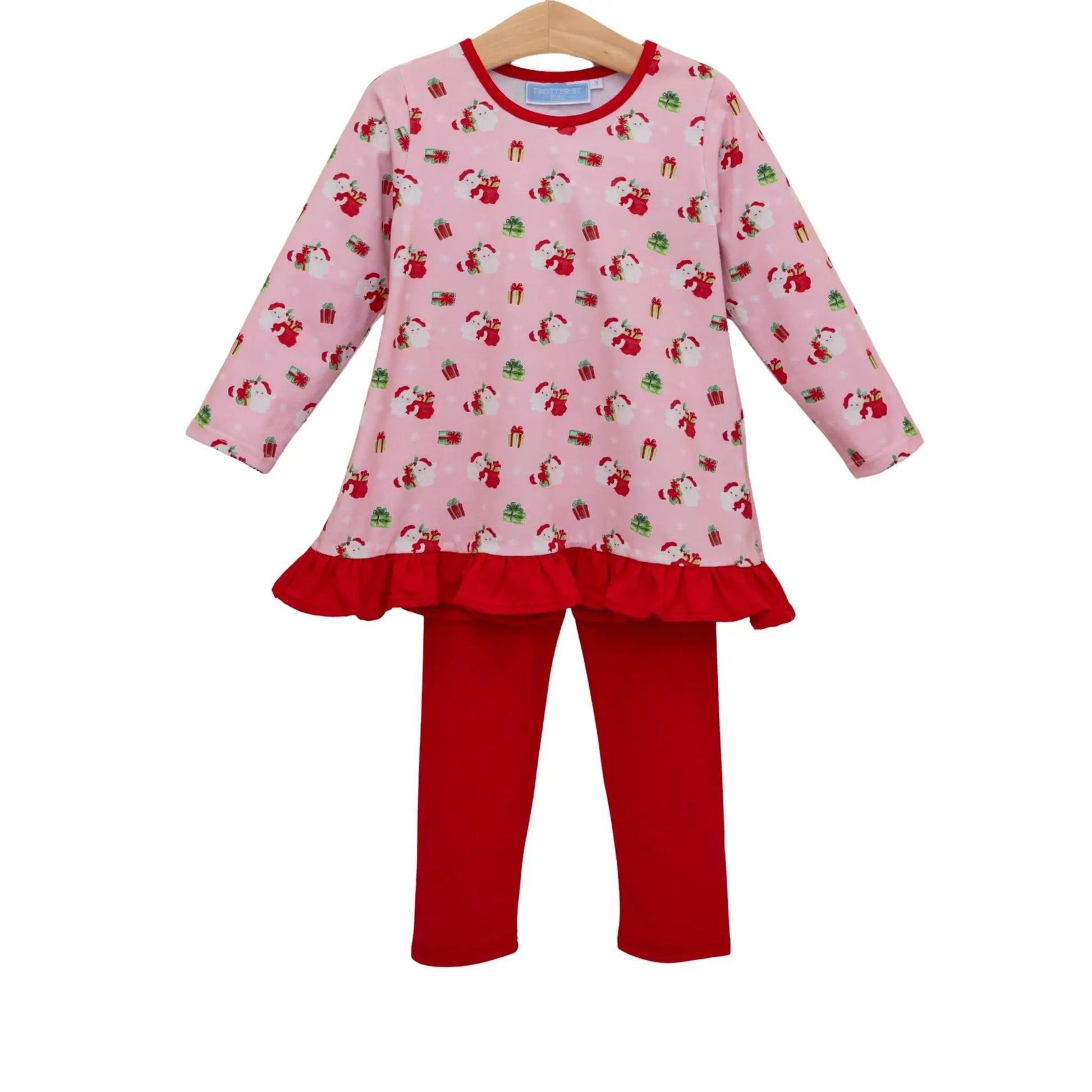 Trotter Street Kids Girls Pink Sant's Workshop Ruffle Pant Set