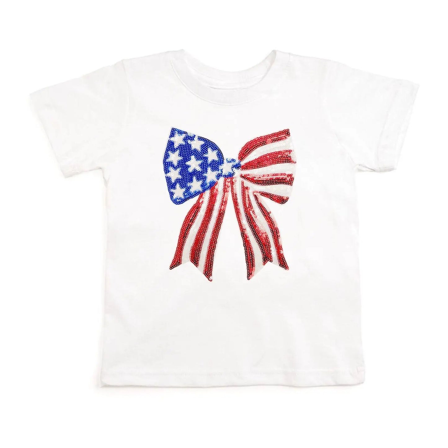 Sweet Wink Girls T-Shirt - Patriotic Sequin Bow Patch by Sweet Wink