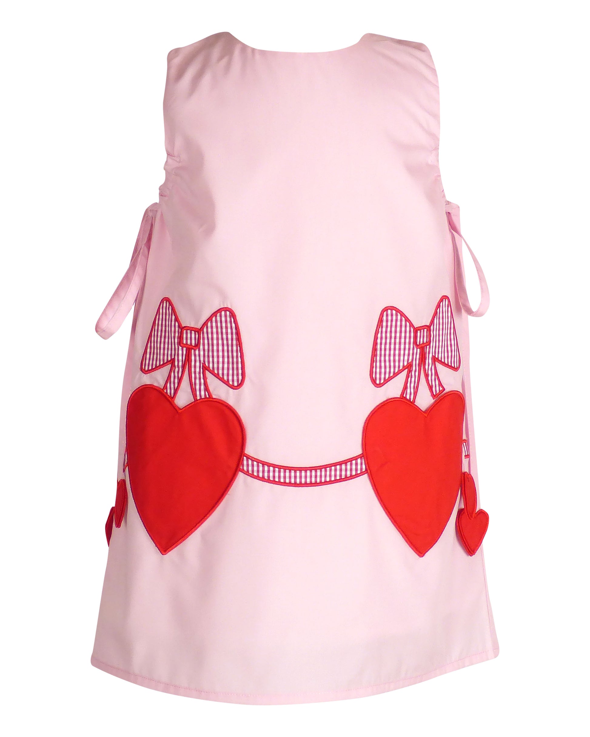 Yellow Lamb Girls Pink Emma Jumper Dress - Red Valentine Heart Pockets & Side Ties