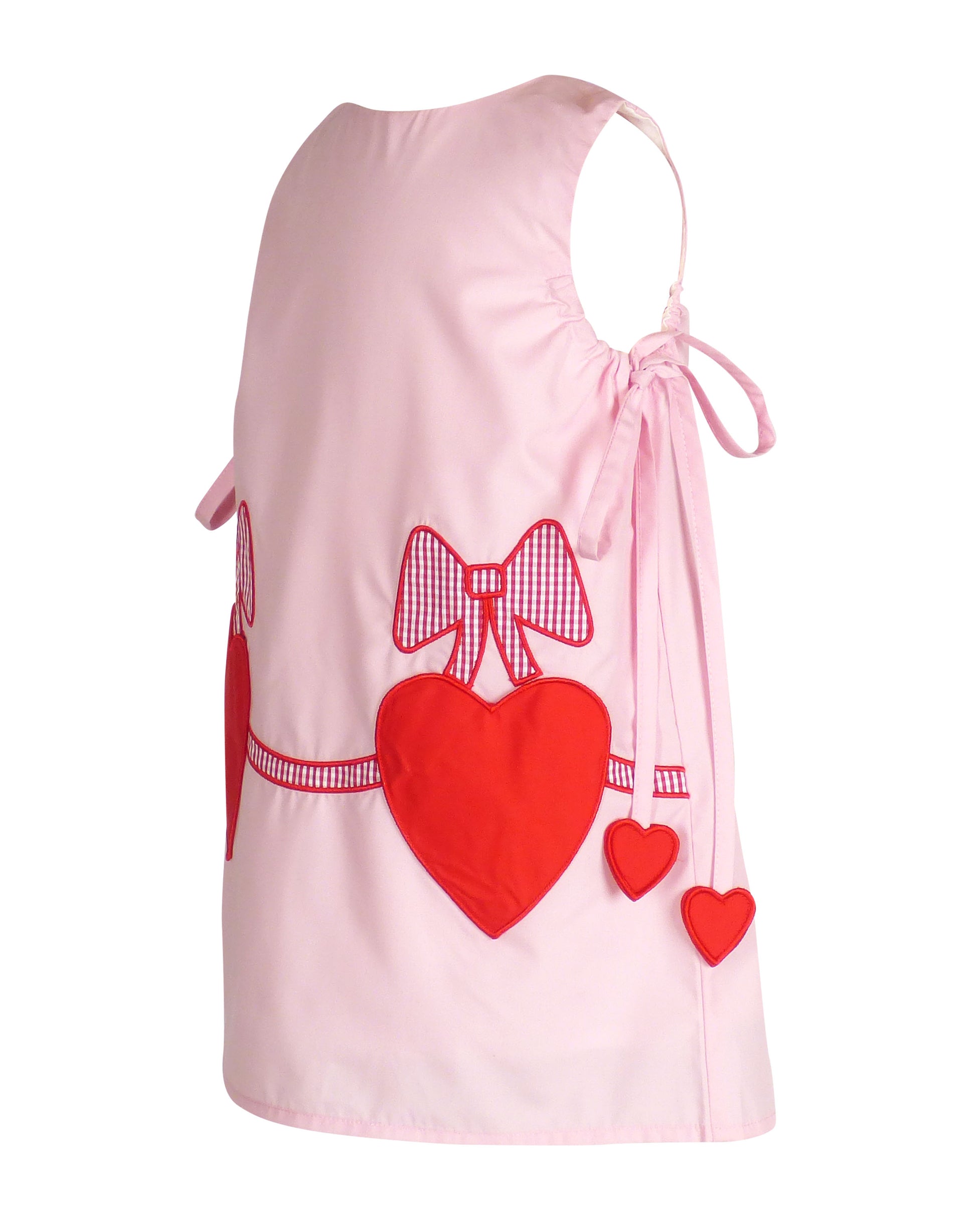 Yellow Lamb Girls Pink Emma Jumper Dress - Red Valentine Heart Pockets & Side Ties