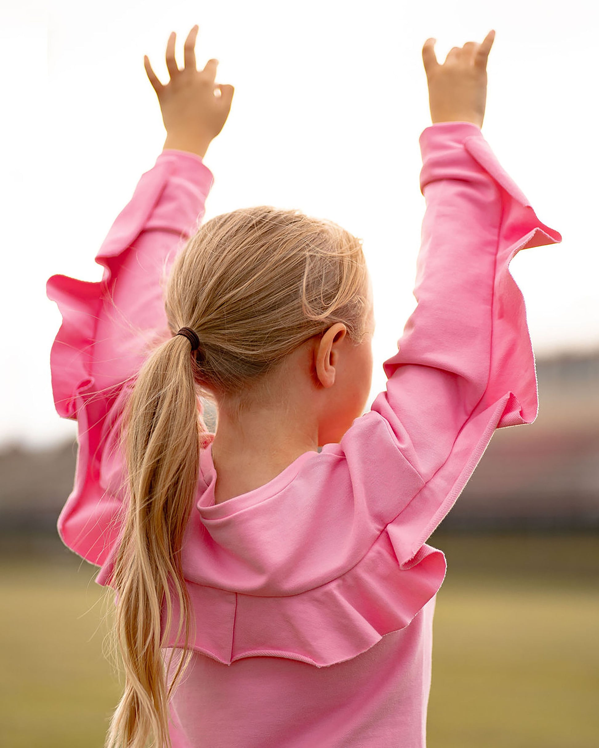 Yellow Lamb Girls Tabby Top - Pink with Hombre Valentine Hearts - Ruffle Back