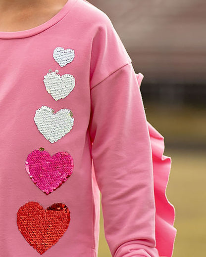 Yellow Lamb Girls Tabby Top - Pink with Hombre Valentine Hearts - Ruffle Back
