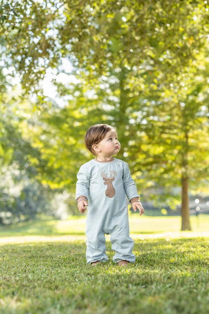 Trotter Street Kids Boys Green Stripe Deer Romper