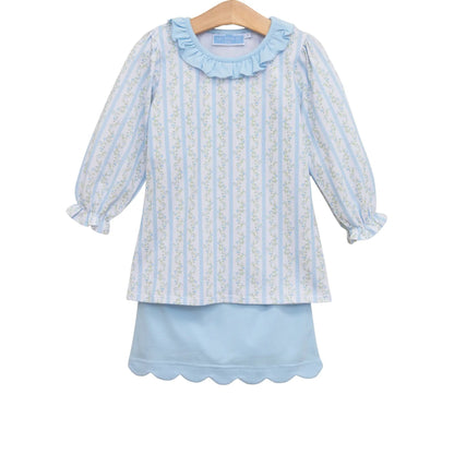 Trotter Street Kids Girls Blue Vineyard Blooms Skort Set