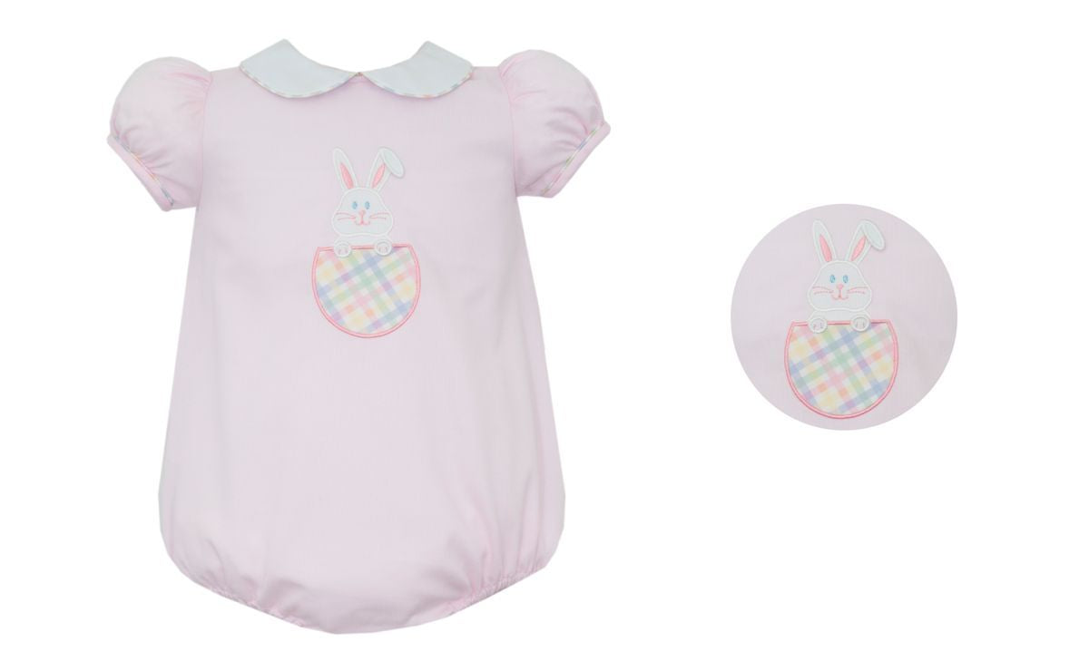 Claire & Charlie Girls Pink Pique Bubble with Easter Bunny
