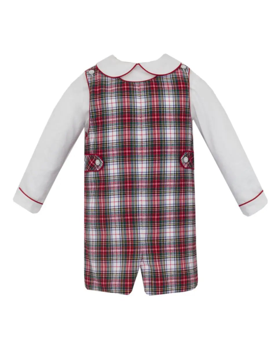 Anavini Boys Red & White Plaid Shortall with White Long Sleeve Shirt by Anavini