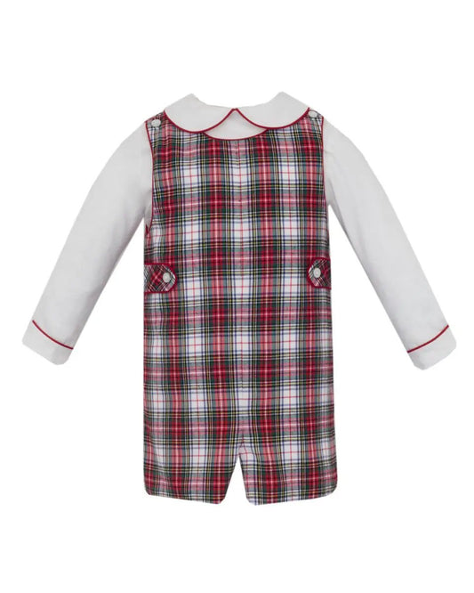Anavini Boys Red & White Plaid Shortall with White Long Sleeve Shirt by Anavini
