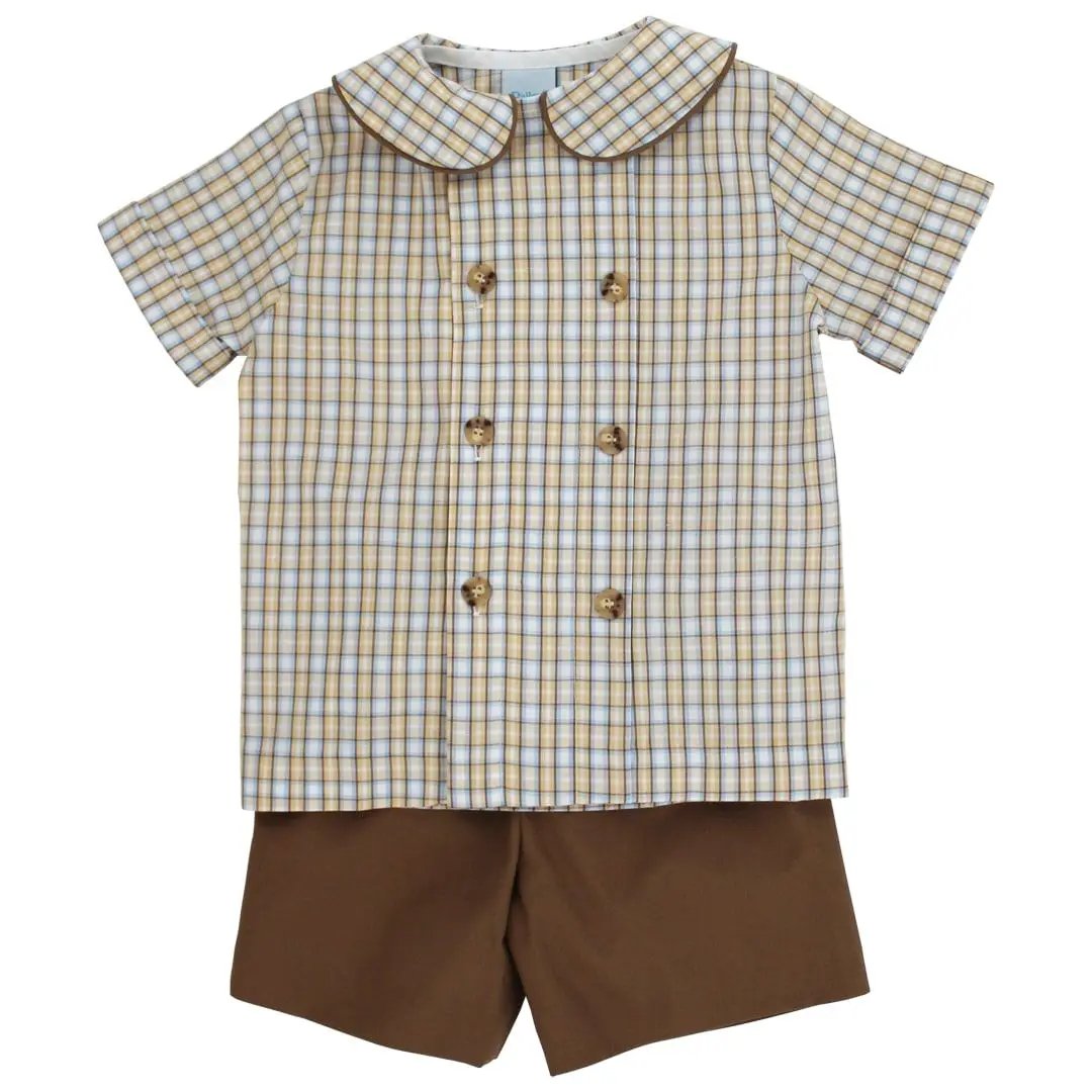 Bailey Boys Pecan Plaid Dressy Short Set