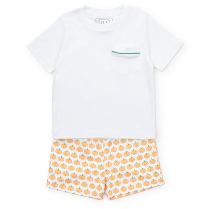 Lila & Hayes Toddler Boys Walker Shorts Set - Orange Harvest Pumpkins