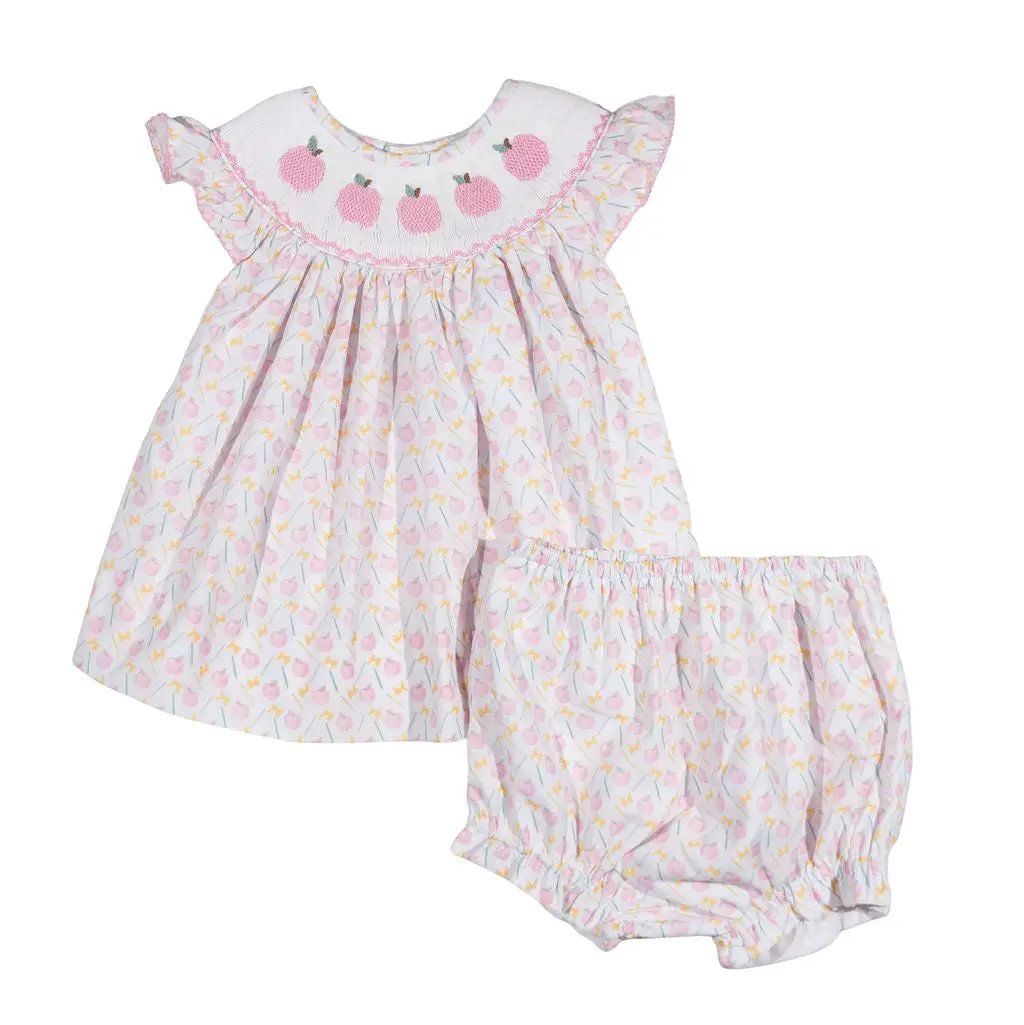 Shop Teeta Girls Pink Smocked Apples Print Bloomers Set