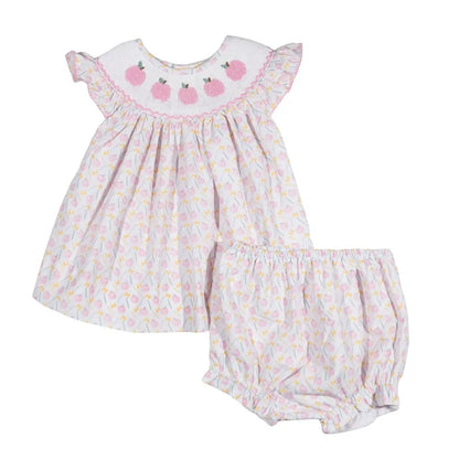 Shop Teeta Girls Pink Smocked Apples Print Bloomers Set