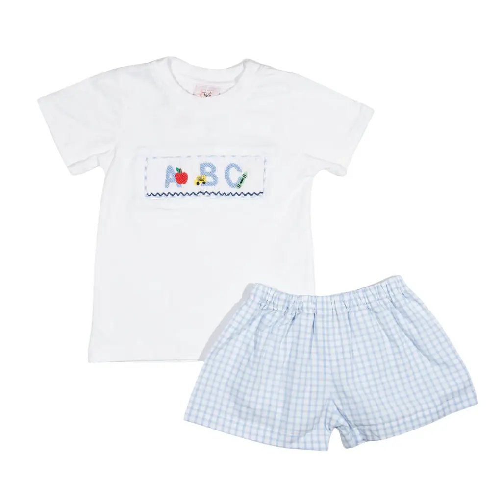 Shop Teeta Boys Wyatt Shorts Set - Blue with Smocked ABC Shirt