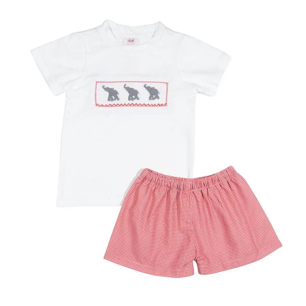 Shop Teeta Boys Shorts Set - Red Gingham Smocked Alabama Elephants Shirt