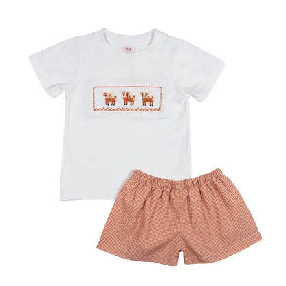 Shop Teeta Boys Shorts Set - Orange Gingham Smocked Texas Longhorns Shirt