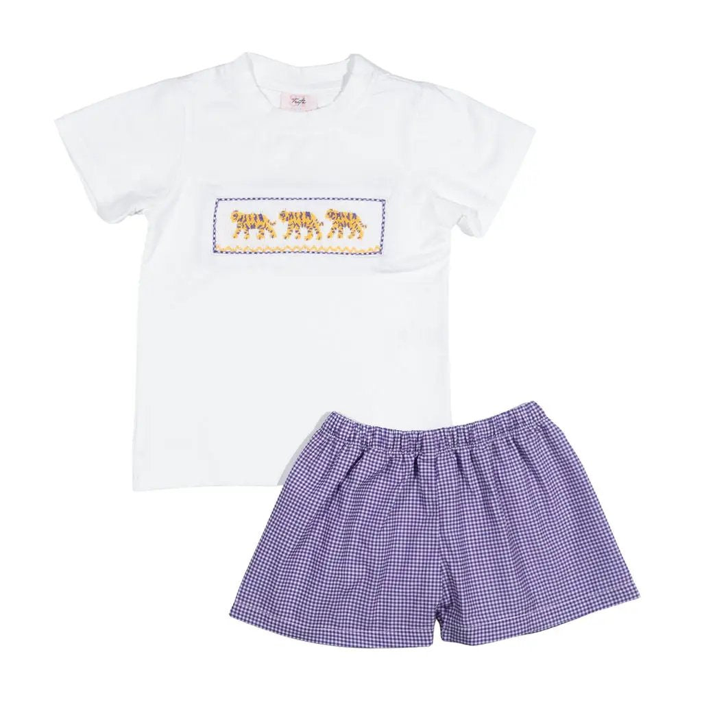 Shop Teeta Boys Shorts Set - Purple Gingham with Smocked LSU Tigers Shirt