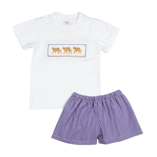 Shop Teeta Boys Shorts Set - Purple Gingham with Smocked LSU Tigers Shirt