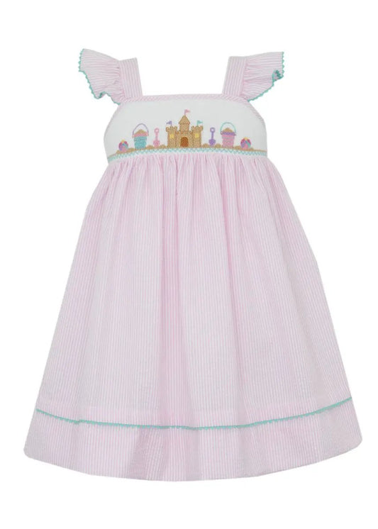 Anavini Girls Pink Seersucker Strap Sundress - Castle Beach by Anavini