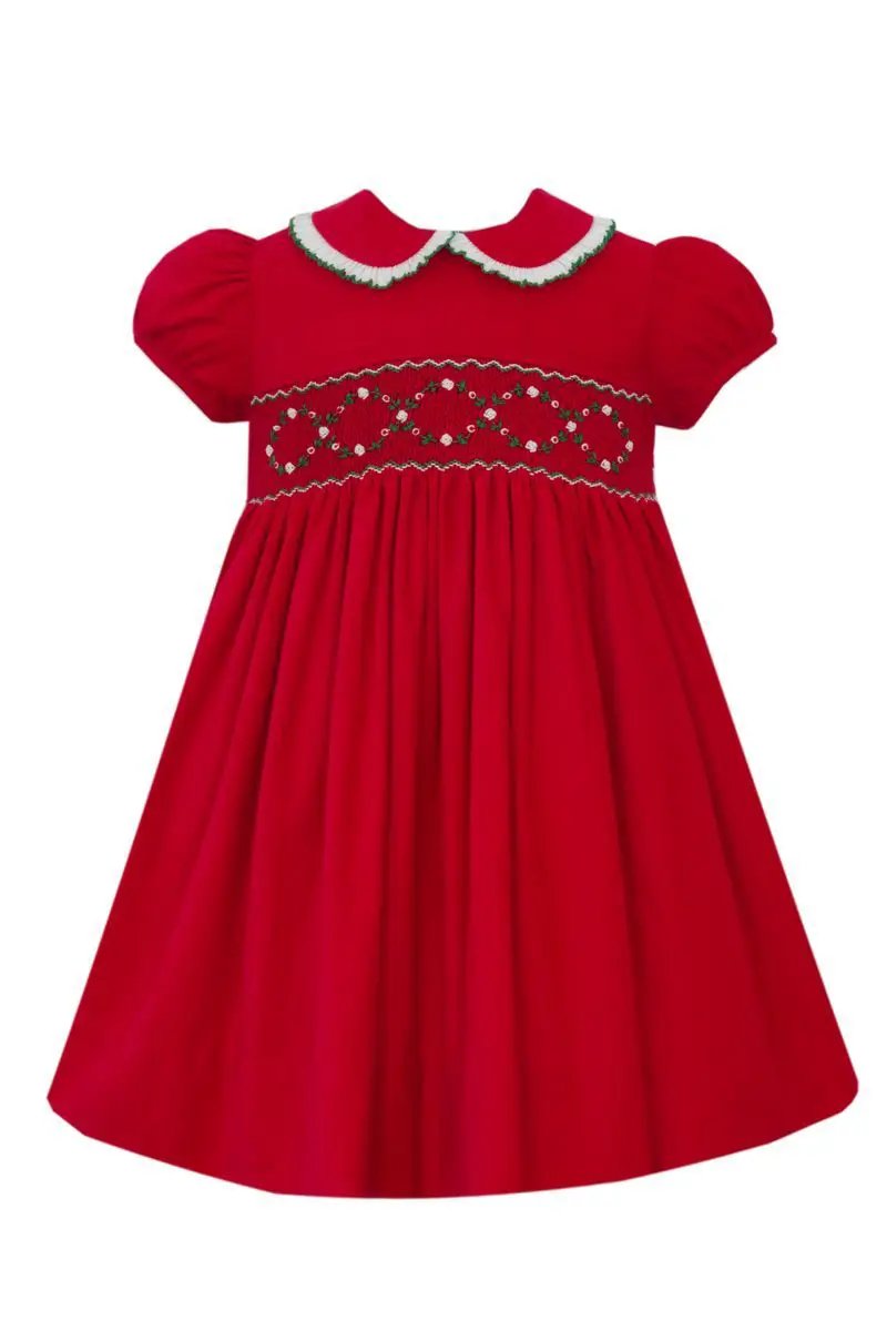 Anavini Girls Red Corduroy Short Sleeve Float Dress by Anavini