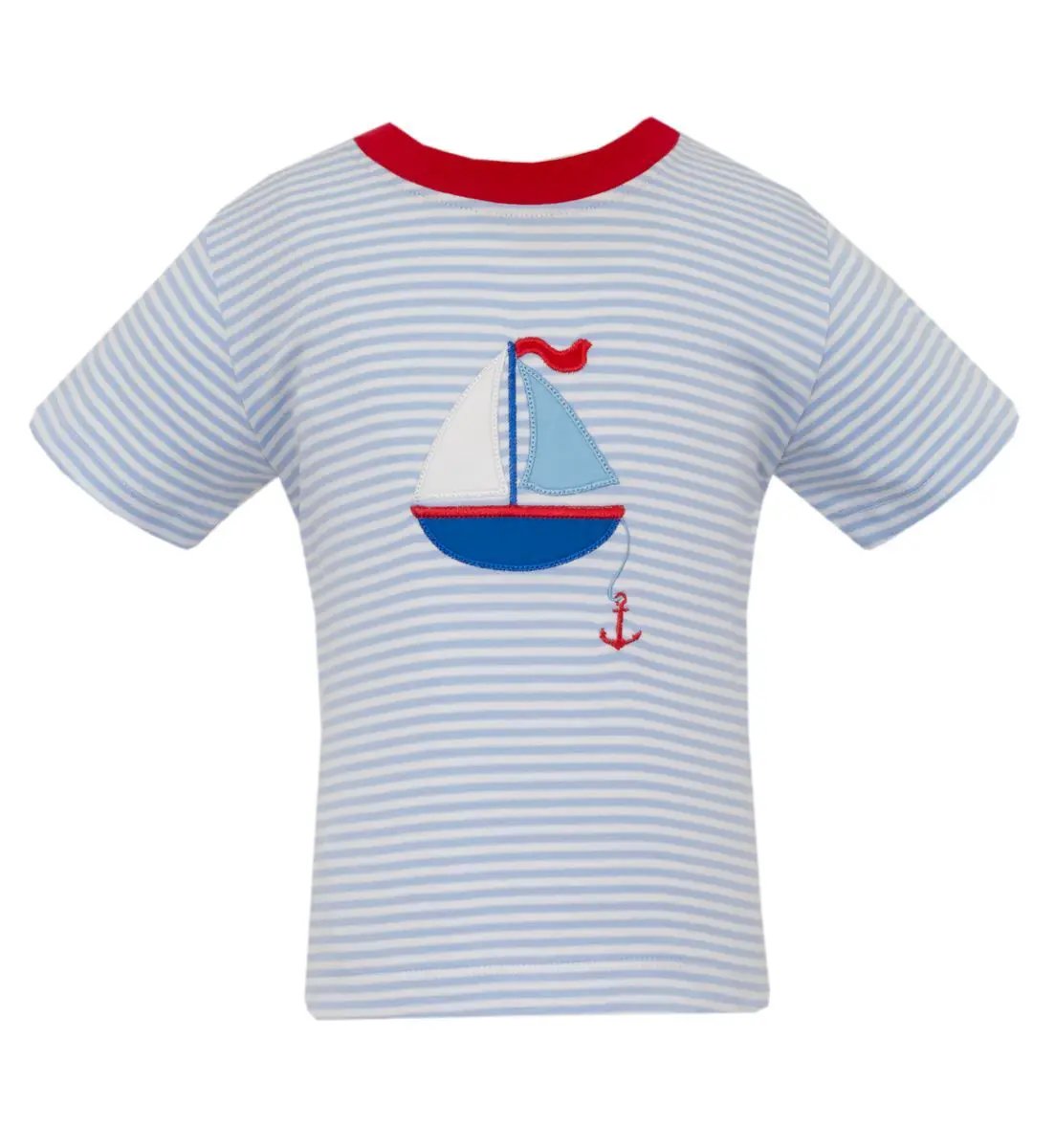 Claire & Charlie Boys Blue Knit Stripe Sailboat T-Shirt by Claire & Charlie