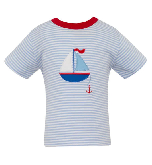 Claire & Charlie Boys Blue Knit Stripe Sailboat T-Shirt by Claire & Charlie