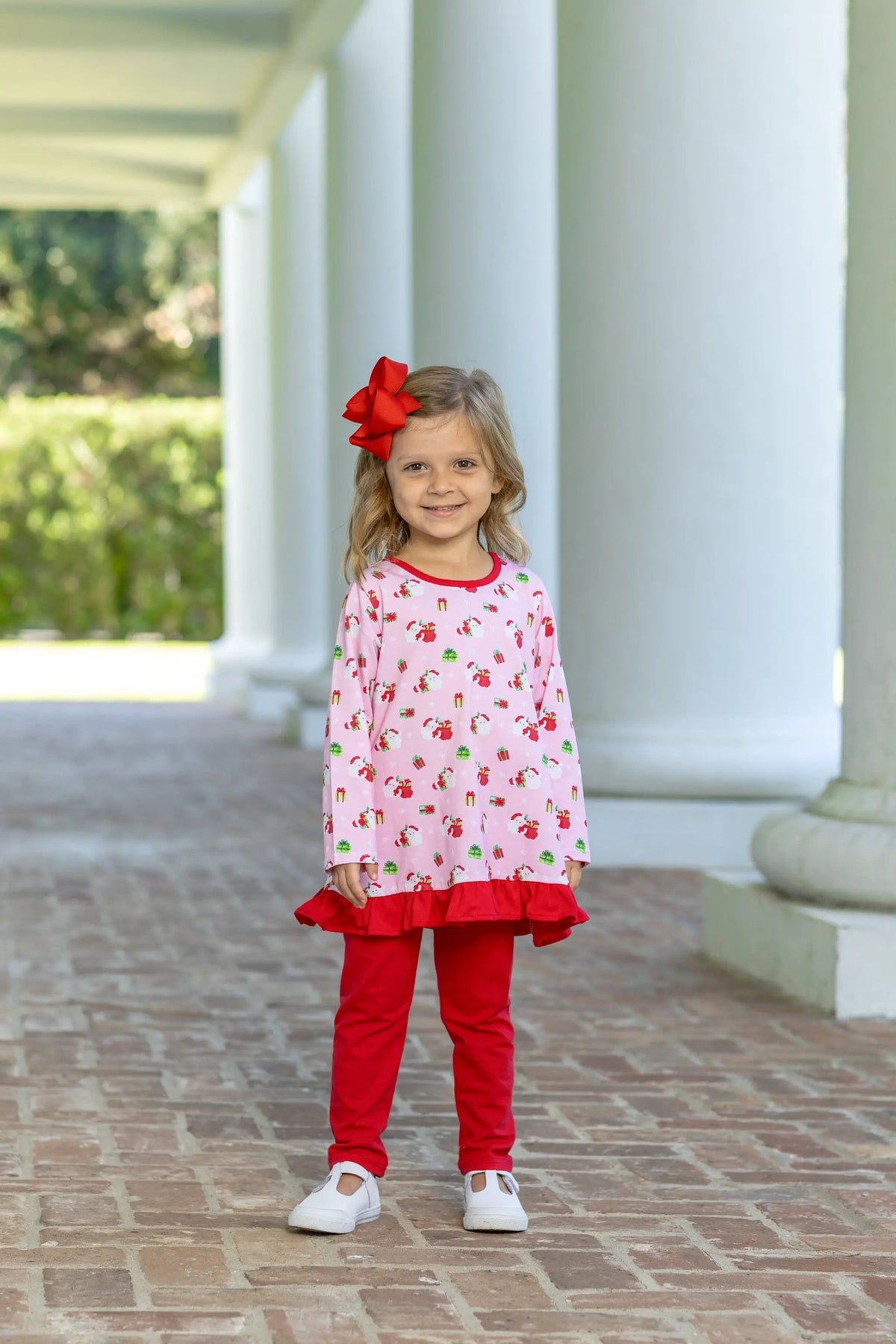 Trotter Street Kids Girls Pink Sant's Workshop Ruffle Pant Set by Trotter Street Kids