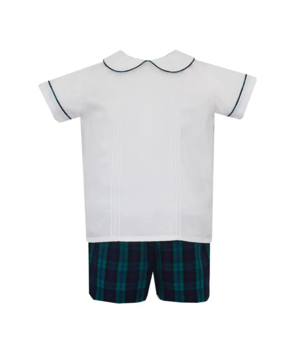 Petit Bebe Boys Green Holiday Plaid Short Set with White Short Sleeve Shirt
