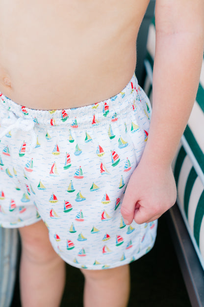 Proper Peony Swim - Boys Colorful Yacht Club Sailboats Trunks by Proper Peony