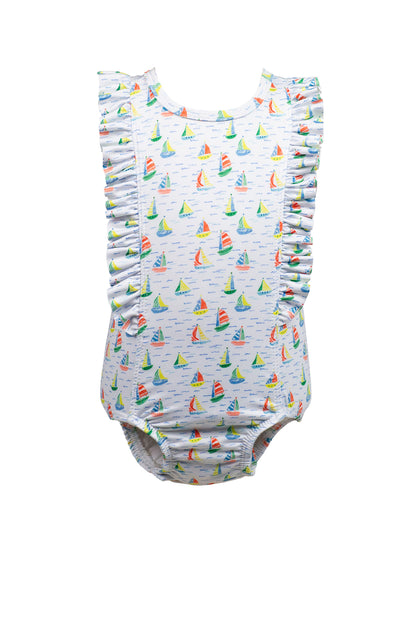 Proper Peony Swim - Girls Colorful Yacht Club Sailboats Swimsuit by Proper Peony