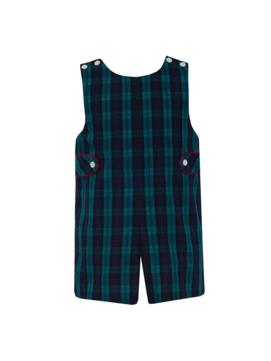 Petit Bebe Boys Green Holiday Plaid Shortall