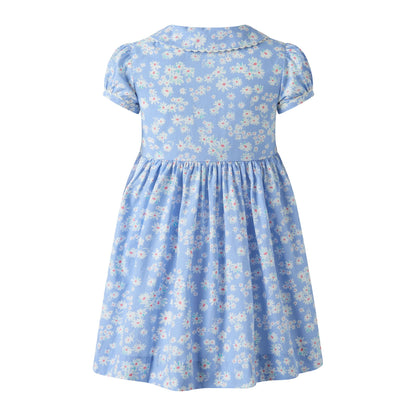 Rachel Riley London Girls Blue Daisy Button Front Dress by Rachel Riley