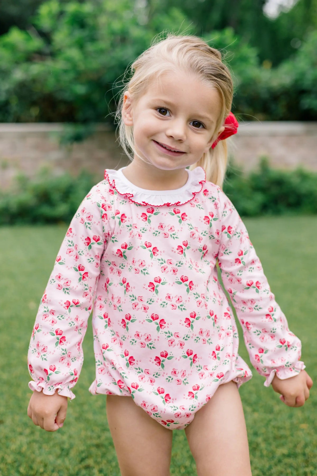 Proper Peony Girls Zinnia Blooms Red/Pink Floral Bubble by Proper Peony