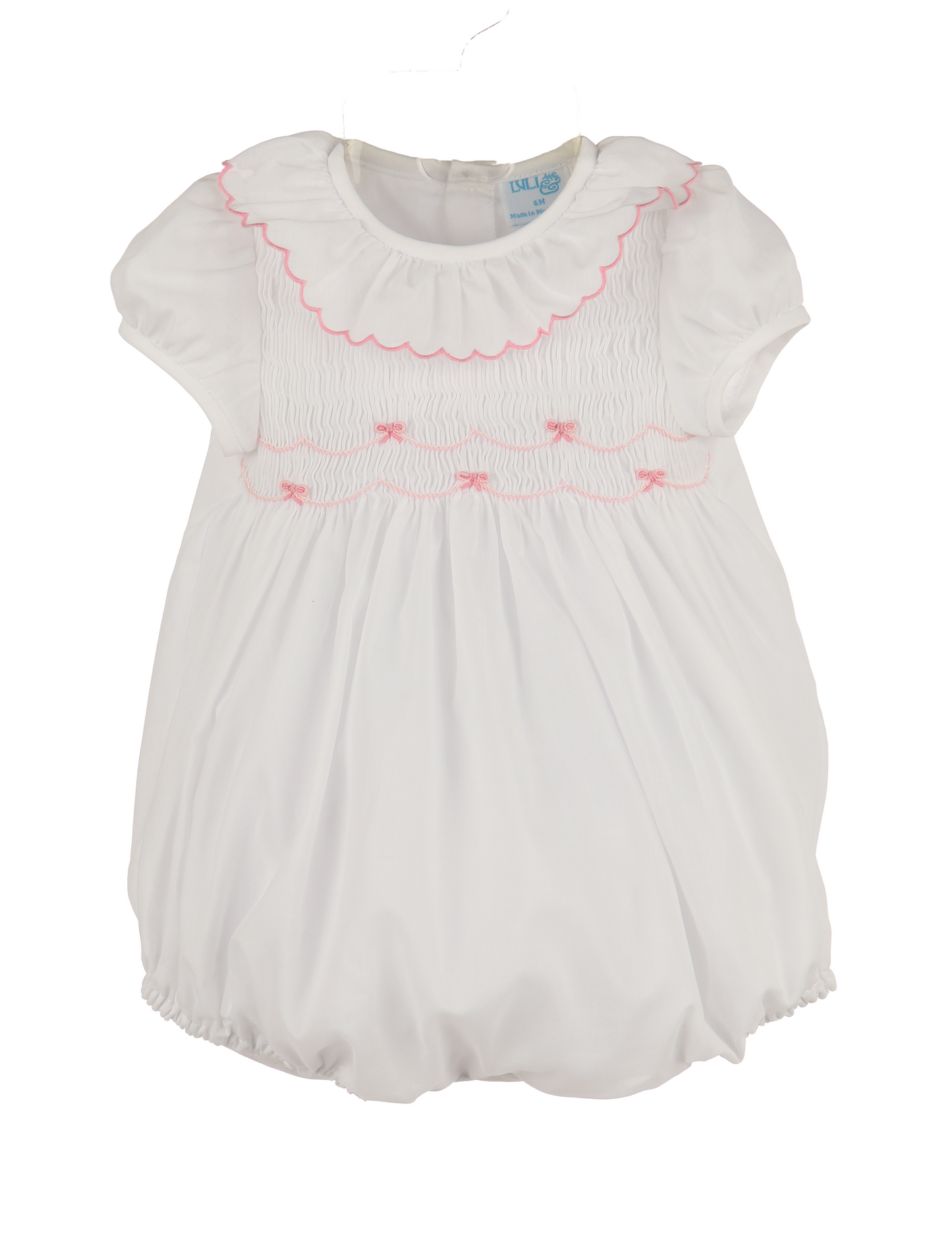 Luli & Me Girls Smocked Bows Bubble - Pink by Luli & Me
